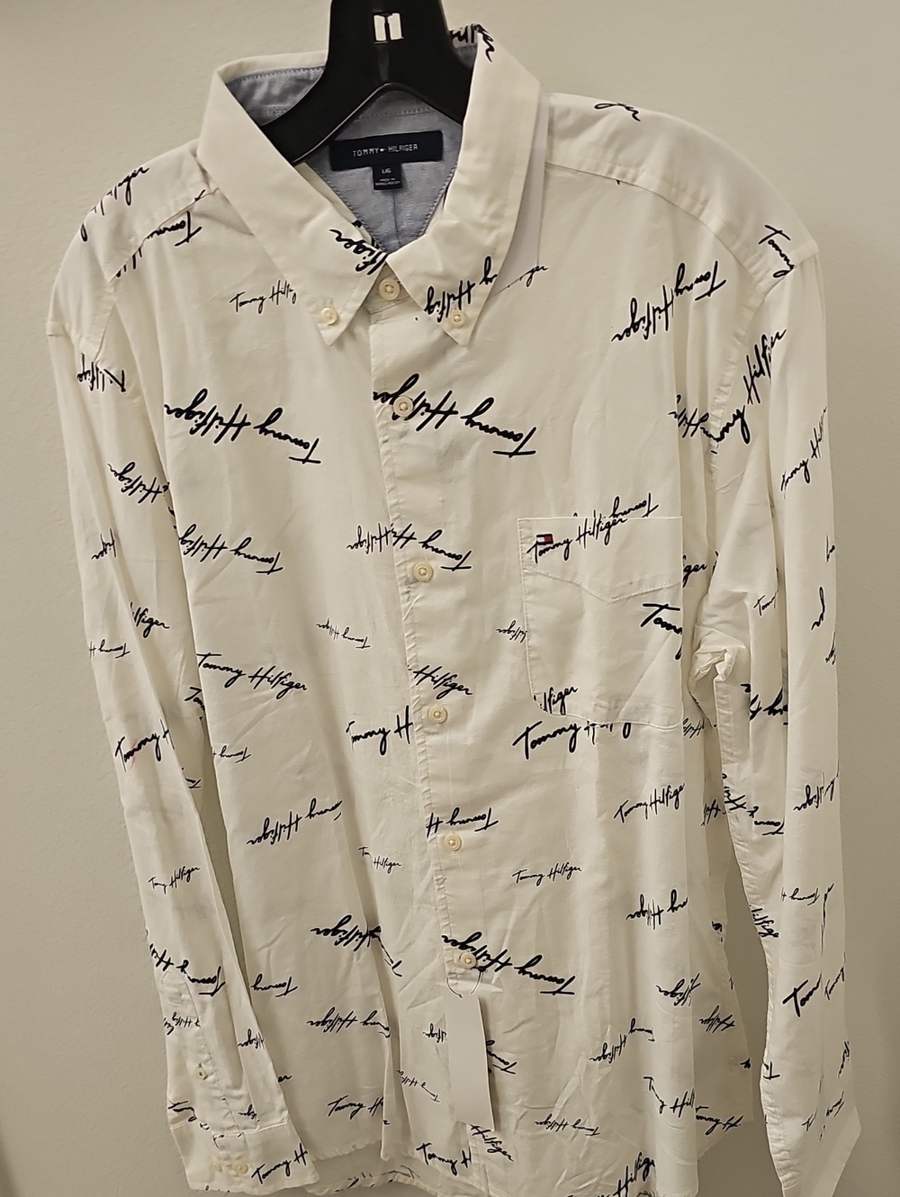 Tommy Hilfiger Cream Button-Down Shirt with Script Logo